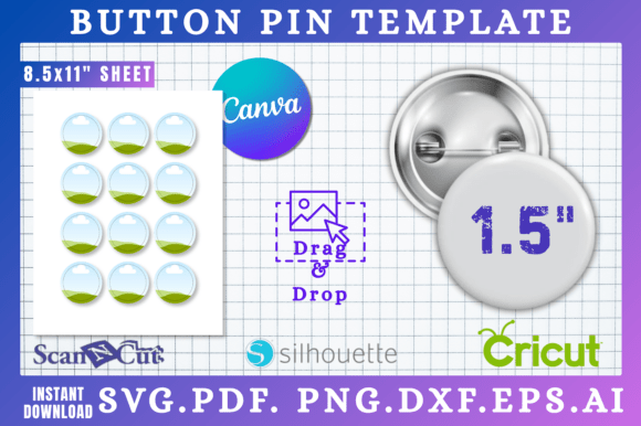 1.5 Button Pin Sublimation Template: Canva Graphics