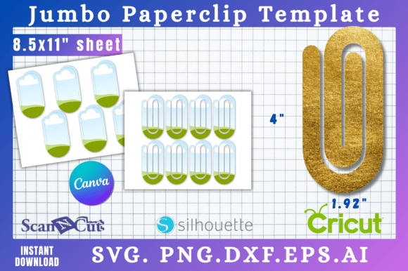 1.92x4 Jumbo Paperclip SVG Template — Graphics for Canva & Crafting