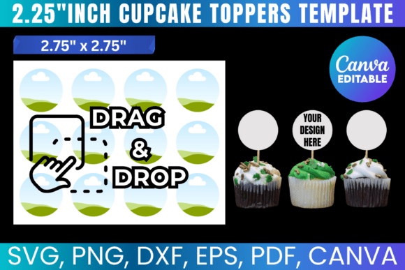 2.25 Inch Cupcake Topper Template: Canva Graphics