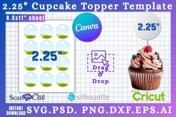 2.25 Round Cupcake Topper SVG Template