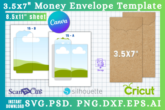 3.5x7 Money Envelope SVG Template 15 Graphics for Canva