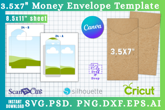 3.5x7 Money Envelope SVG Template 24 Graphics for Canva