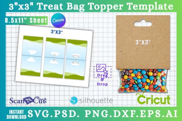 3x3 Treat Bag Topper SVG Template: Graphics for Canva & Craft