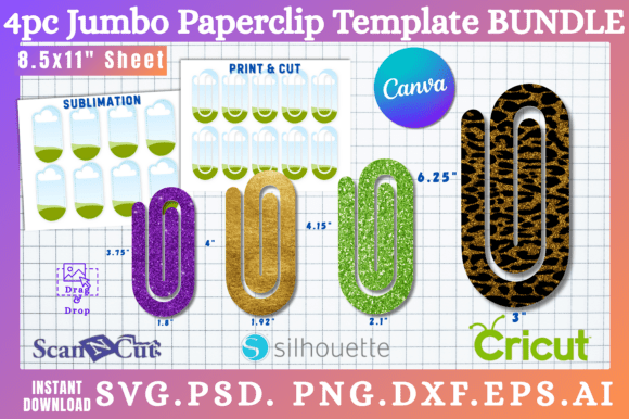 4 Size Jumbo Paperclip Template BUNDLE: Graphics for Canva & Beyond