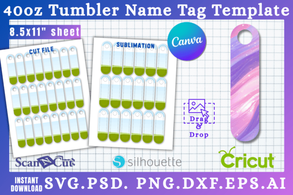 40oz Tumbler Name Tag SVG Template 03 — Canva & Graphics Ready