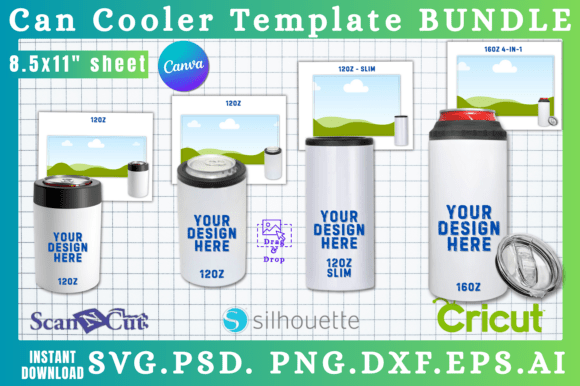 4pc Can Cooler Coozie Template Bundle