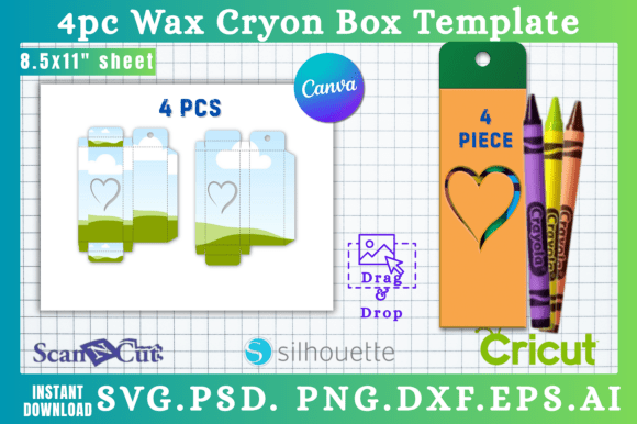 4pc Wax Crayon Box with Heart Cut out