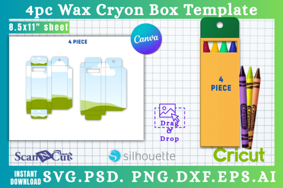 4pc Window Cut out Crayon Box Template: Canva Graphics