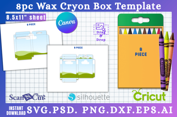 8pc Window Cut out Crayon Box Template: Graphics for Canva