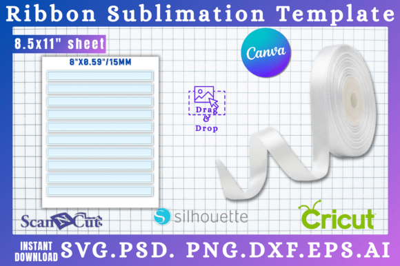 8x0.59 15mm Ribbon Sublimation Template for Canva & Graphics