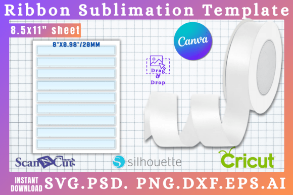 8x0.79 20mm Ribbon Sublimation Template: Canva Graphics