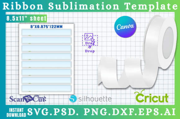 8x0.87 22mm Ribbon Sublimation Template: Canva Graphics