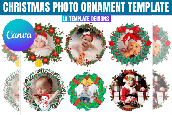 Christmas Photo Ornament Frame Template: Canva Graphics
