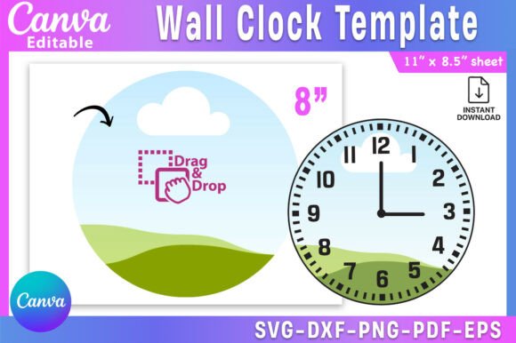 Clock Sublimation Template, Wall Clock Graphics for Canva