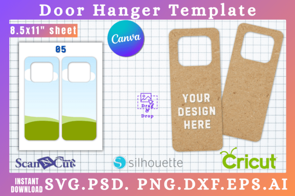 Doorknob Hanging Sign SVG Cut Template 5: Graphics for Canva & Craft