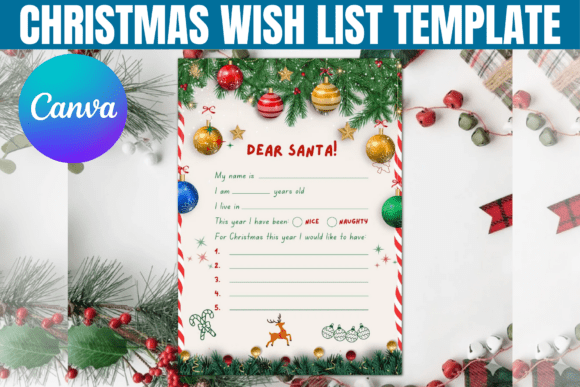 Editable Christmas Wish List Template: Canva Graphics