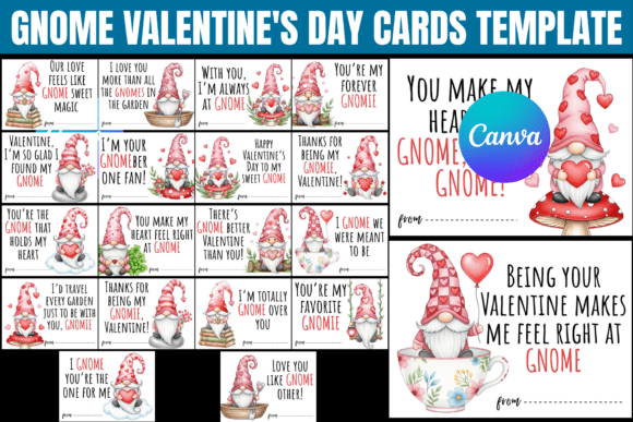 Editable Gnome Valentine’s Day Cards: Canva Graphics
