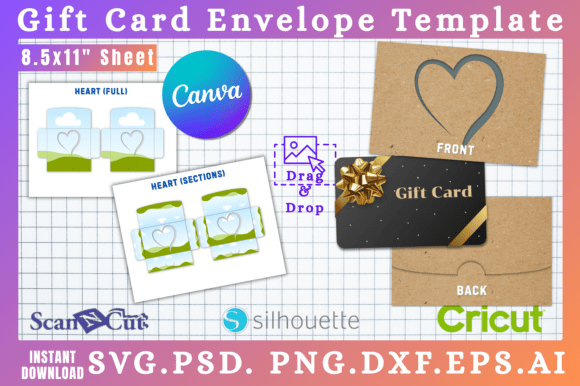Heart Gift Card Holder Envelope Template: Canva Graphics for Local Branding