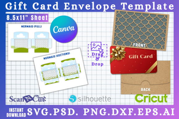 Mermaid Design Gift Card Holder Template: Canva Graphics