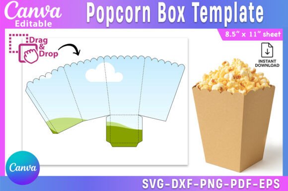 Pop Corn Box Template: Canva Graphics for Branding