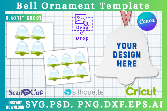 Printable Bell Ornament Template SVG: Graphics for Canva & Crafters