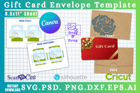 Rose Gift Card Holder Envelope Template: Canva Graphics