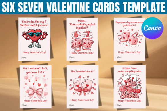 Six Seven Valentine Cards Template: Canva Graphics