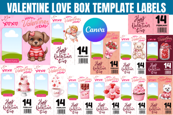 Valentine Love Box Template Labels: Canva Graphics